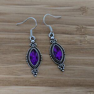 Silver Drop Earrings – Amethyst Purple Stone, Worn Once